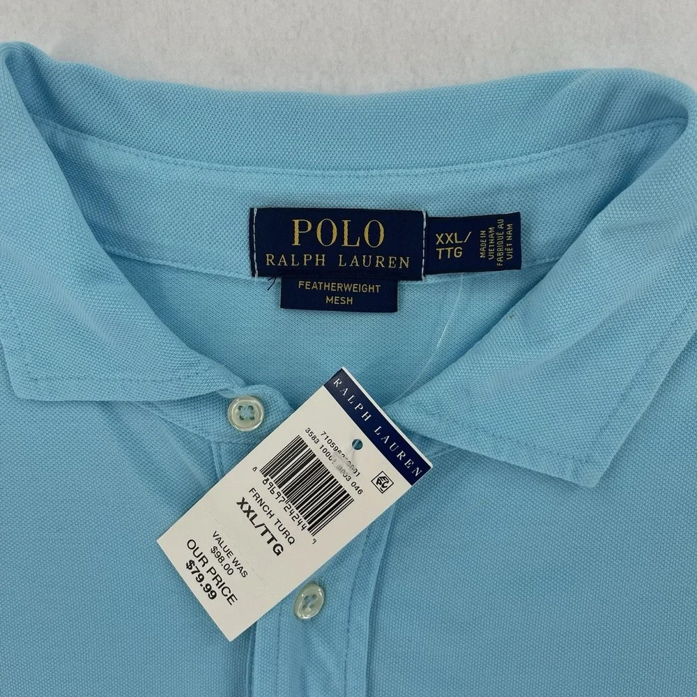 Polo Ralph Lauren Polo Shirt Mens 2XL Blue Featherweight Mesh Long Sleeve NWT